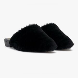 NIB Vince Camuto‎ Samara Black Shearling Faux Fur Pointed Mule Slides Flats 9.5